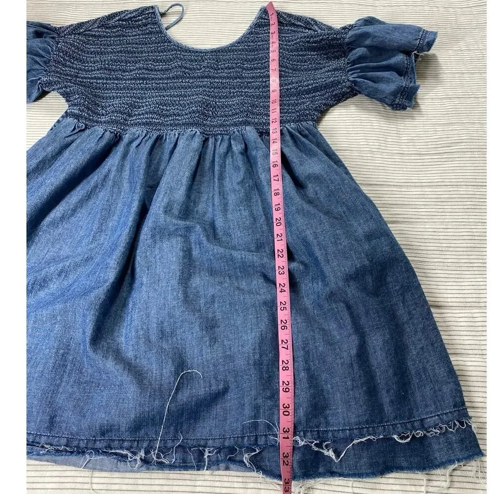 Anthropologie Luz Chambray Smocked Distressed Mini Dress Size XS Coastal Cowgirl